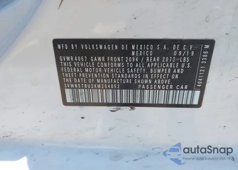 2019 Volkswagen Jetta 1.4T S from USA, damaged, VIN 3VWN57BU2KM264852